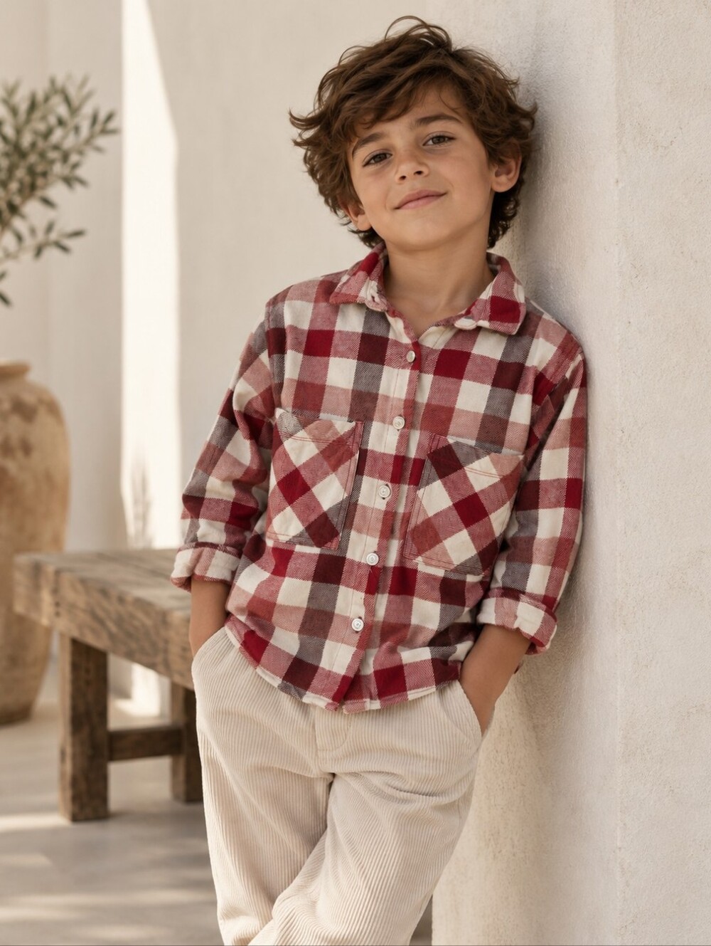 Zara Kids Red Plaid Flannel Shirt Size 8 116 100% Cotton Grunge Lumberjack